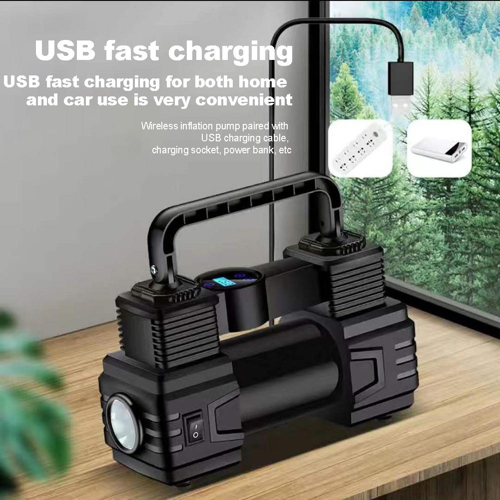 Car Tire Pump with Digital Pressure Gauge Heavy Duty Air Compressor High Precision Auto Inflatable Pump LED Emergency Flashlight