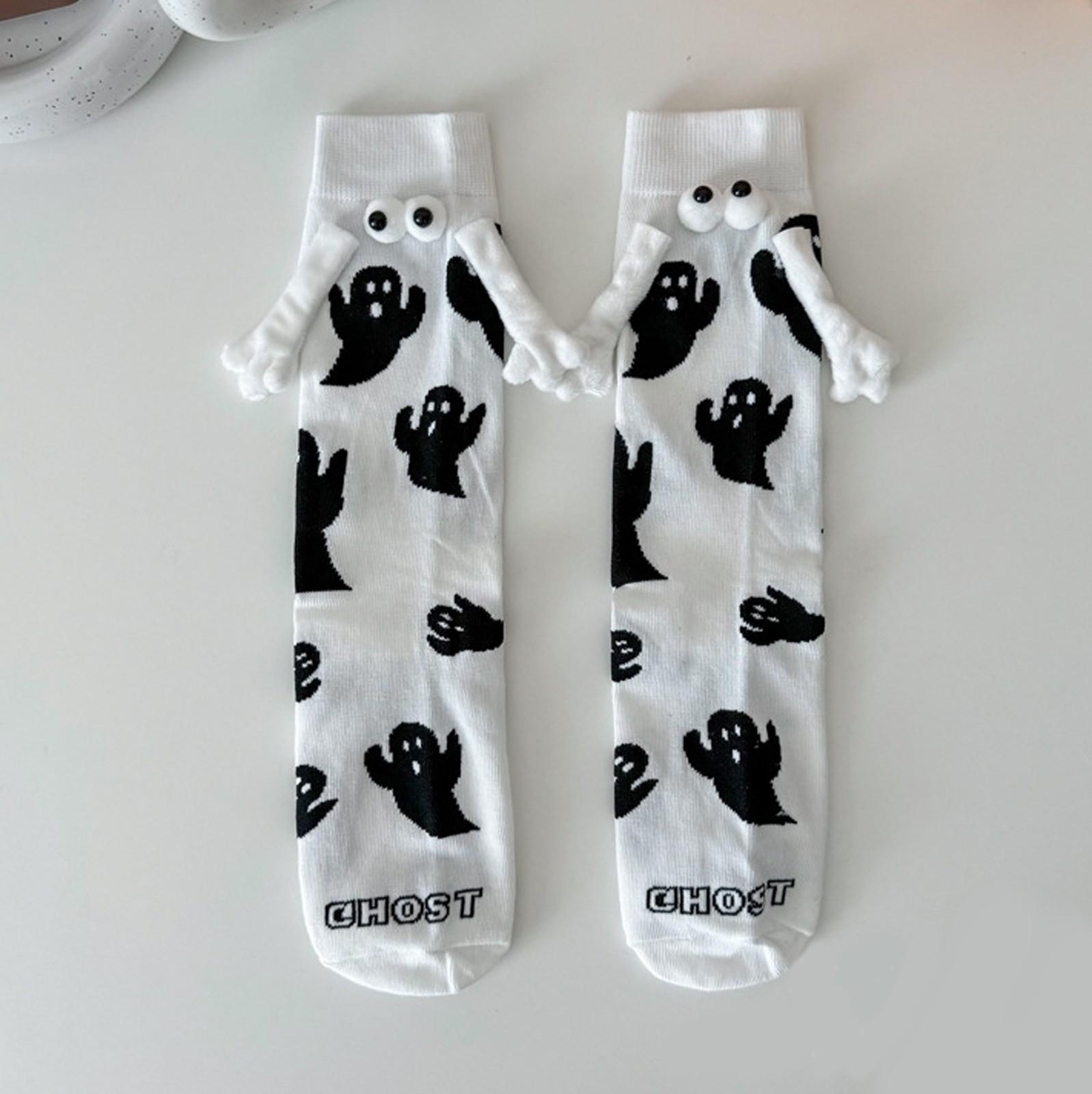 

Женские носки на Хэллоуин Милые магнитные носки «Рука в руке» И белые мультяшные носки средней длины One Size белый