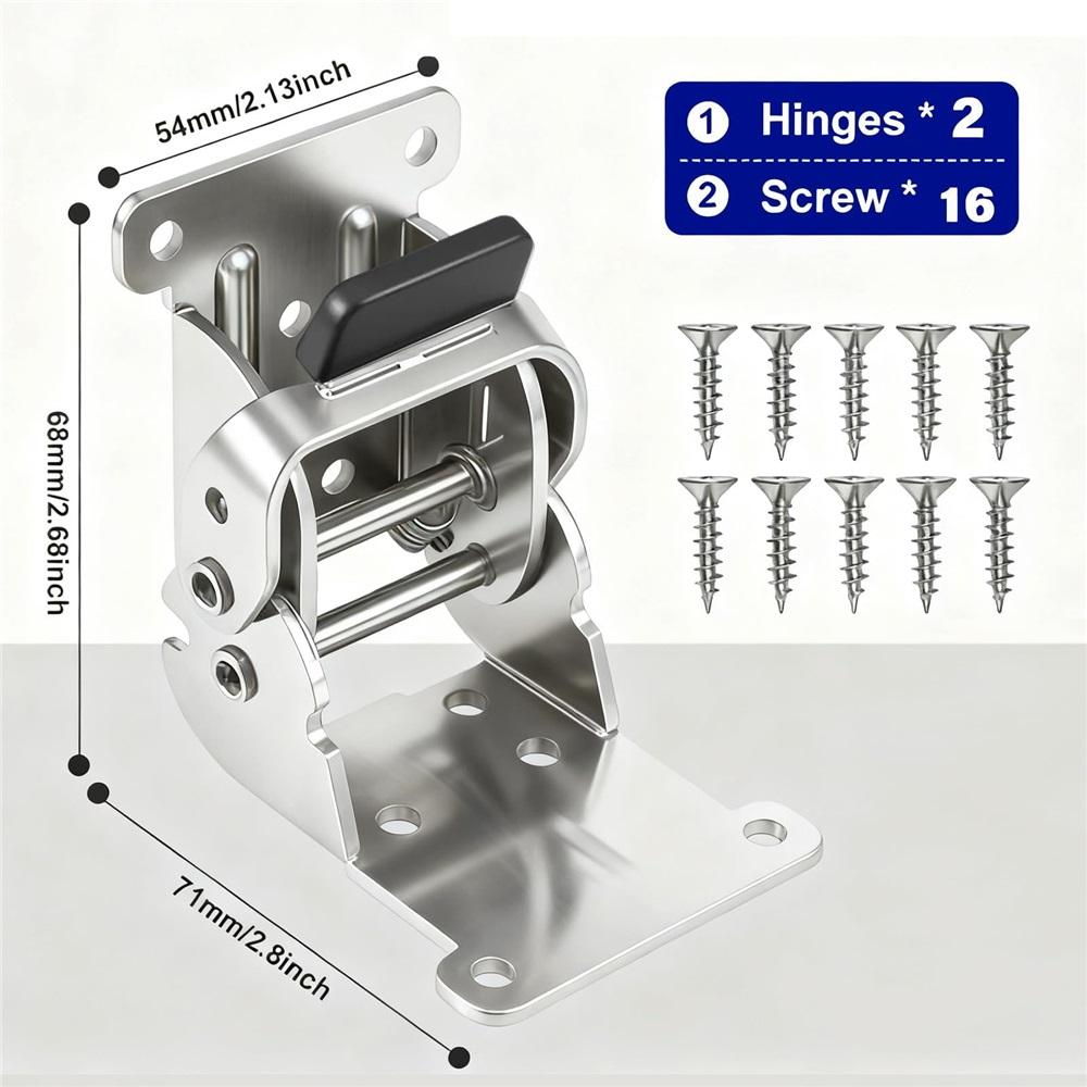 Heavy-duty Folding Bracket 0°-90°-180°, Silver Self-locking Quick-install Extension Support, 2 Pieces