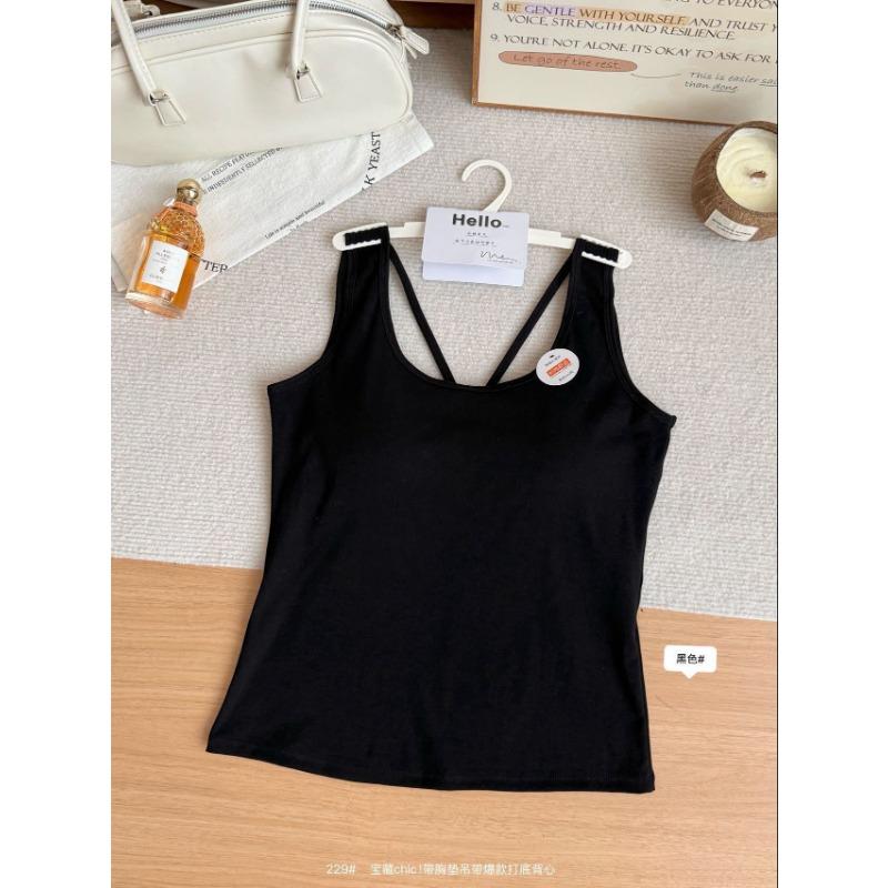 U-Neck Tank Top With Built-In Bra OneSize чёрный