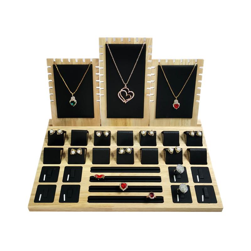 Massivt Trä Avtagbart Smyckesställ Halsband Hänge Örhängen Ring Armband Visningsrekvisita Smyckesset Visningsställ