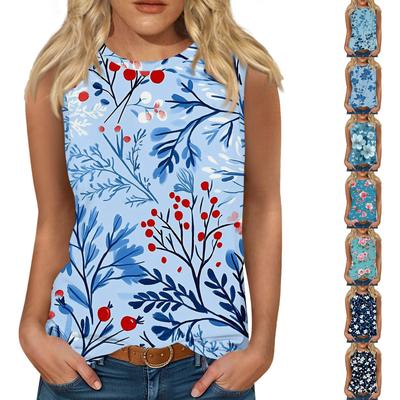 Women's Casual Round Neck Printed Sleeveless Vest Tops Vest