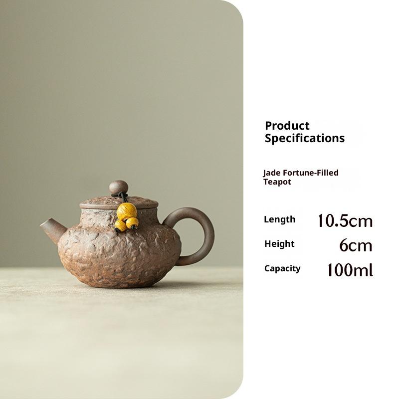 Handmade Old Rock Clay Teapot Vintage Coarse Pottery Single Pot with Handle Kung Fu Tea Set Ceramic Tea Brewing Pot Tea Kettle