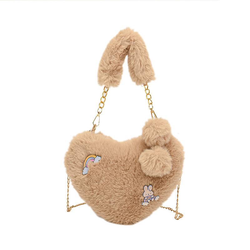 2025 Autumn and Winter New Small Bag Fashionable Versatile Love Wool Bag Plush Shoulder Messenger Bag