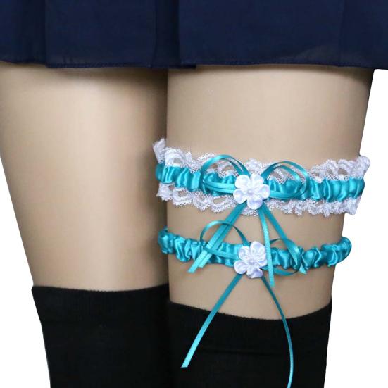 2Pcs/Set Women Garters Elastic Lace Trim Sexy Women Girl Bowknot Decor Garters Belt Suspender Bridal Accessories for Wedding