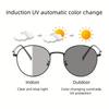 1pc Metal Eyeglass Frames for Men Women with Photochromic Lenses Block Blue Light UV Protection