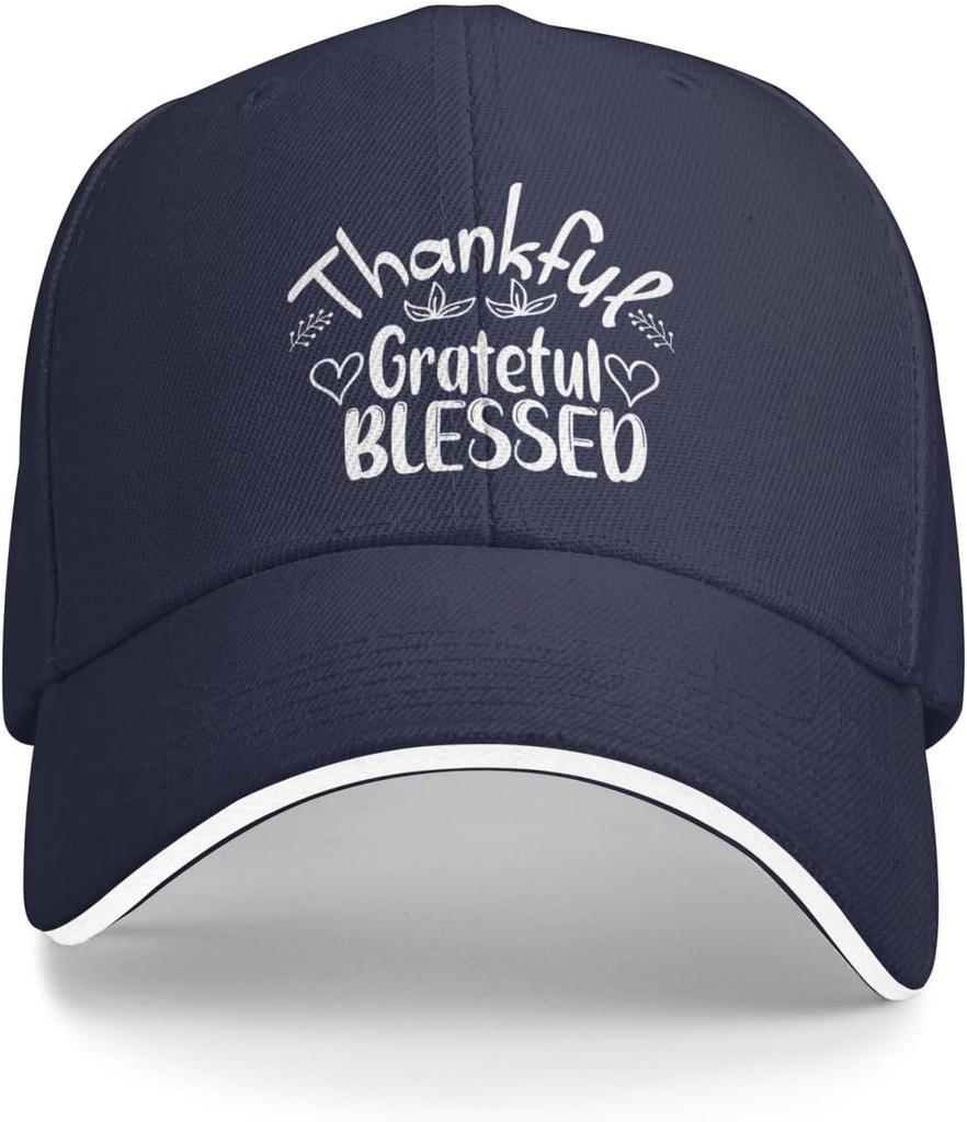 Thankful Grateful Blessed Baseball Cap Polyester Twill Adjustable Sandwich Brim Hat for Men Women