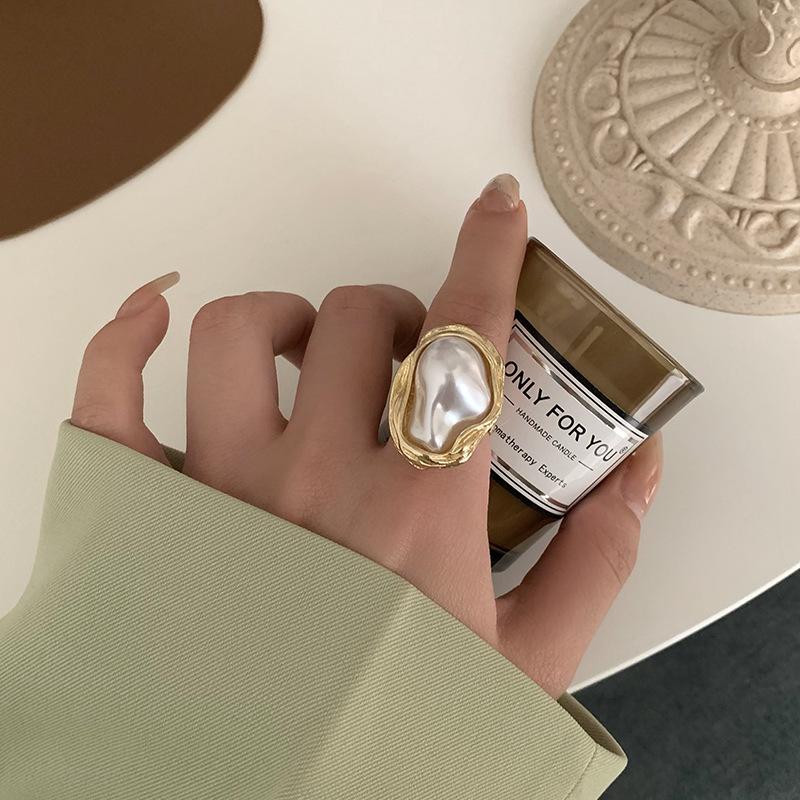 Adjustable Retro Personality Ring Irregular Imitation Pearl Simple Design Ladies Fashion  Accessory