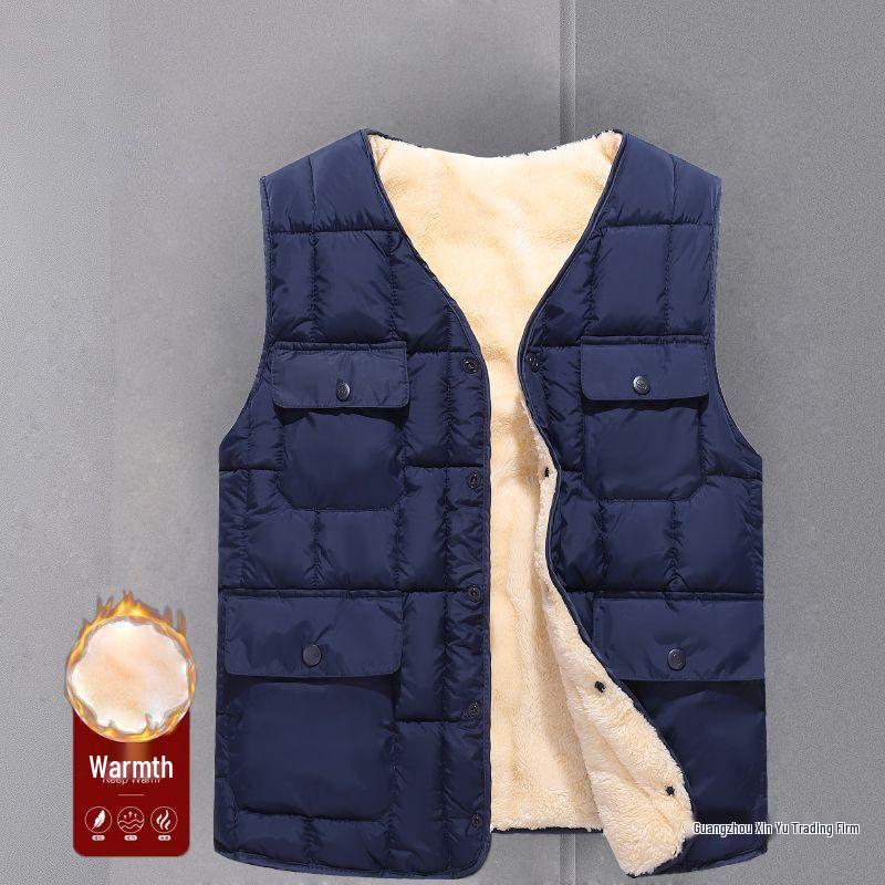 Men's Winter Fleece-Lined Vest: Thick, Multi-Pocket, Cold Protection Gilet for Middle-Aged and Elderly.