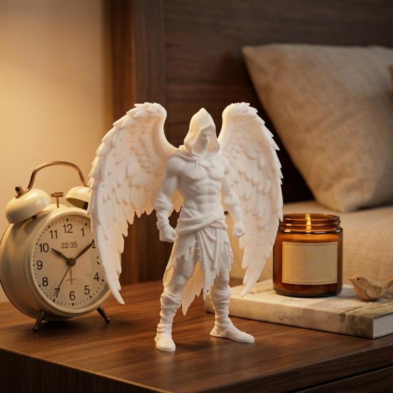 3D Printed Dark Angel Statue Gothic Hooded Figurine Detailed Winged Desk Decor