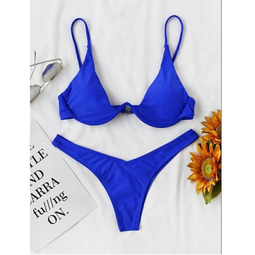 European and American Sexy Bikini Split Gathering Steel Tray Solid Color Swimsuit