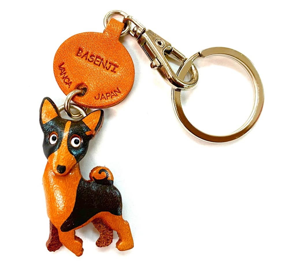 Genuine Leather Keychain for Basenji VANCA CRAFT by Artisans in Dogs, (Handmade Japan)