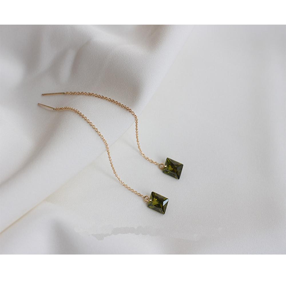 

925 стерлингового серебра позолоченный оливково-зеленый циркон линия уха женский ретро элегантный простой ins стиль темперамент все матч серьги женский