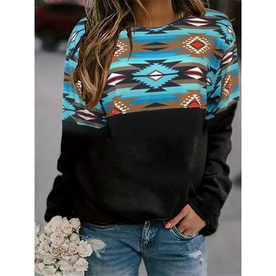 Women's Boho Sweatshirt Color Block Graphics Print Sweatshirt for Women Casual Long Sleeve O-Neck Pullover Women's Clothing