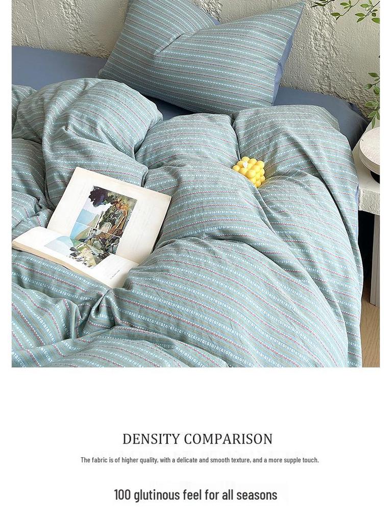 G5Z Cotton Yarn-Dyed Stripe Duvet Cover Set - 4 Pieces, All-Season Bedding for Dorms