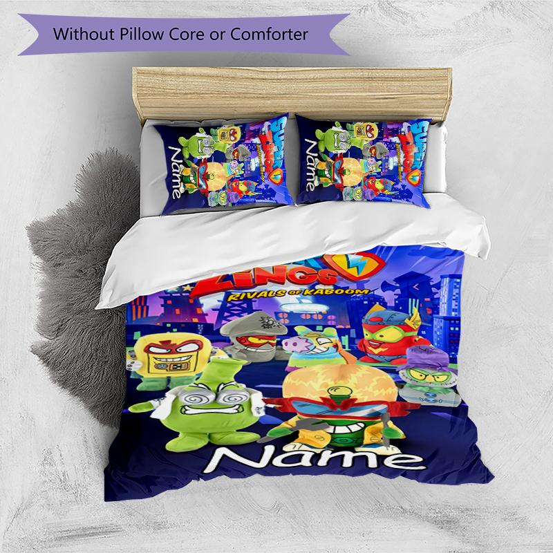 3pcs Custom Name SuperZings Bedding Set Duvet Cover Closure Includes 1 Duvet Cover & 2 Pillowcases for All Seasons Bedroom Decor