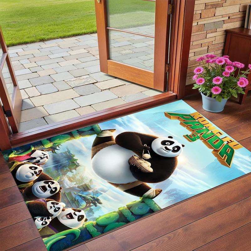 Anti‑Slip Crystal Velvet Floor Rug, Kung Fu Panda Design Carpet for Indoor Living Bedroom Home Decoration