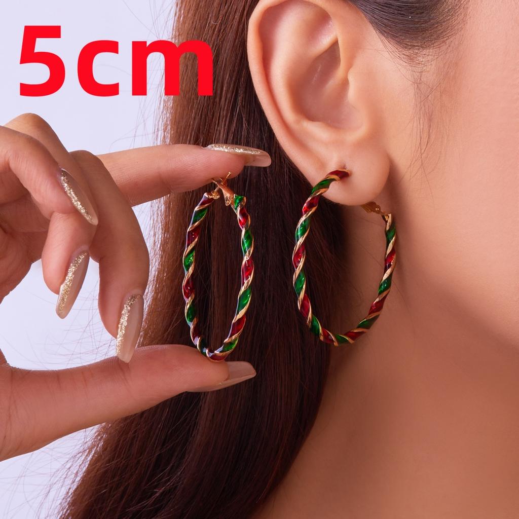 Christmas Red Green Colorful Spiral Twist Geometric Hoop Drop Earrings Minimalist Circle Earring Festive Jewelry For Women Men