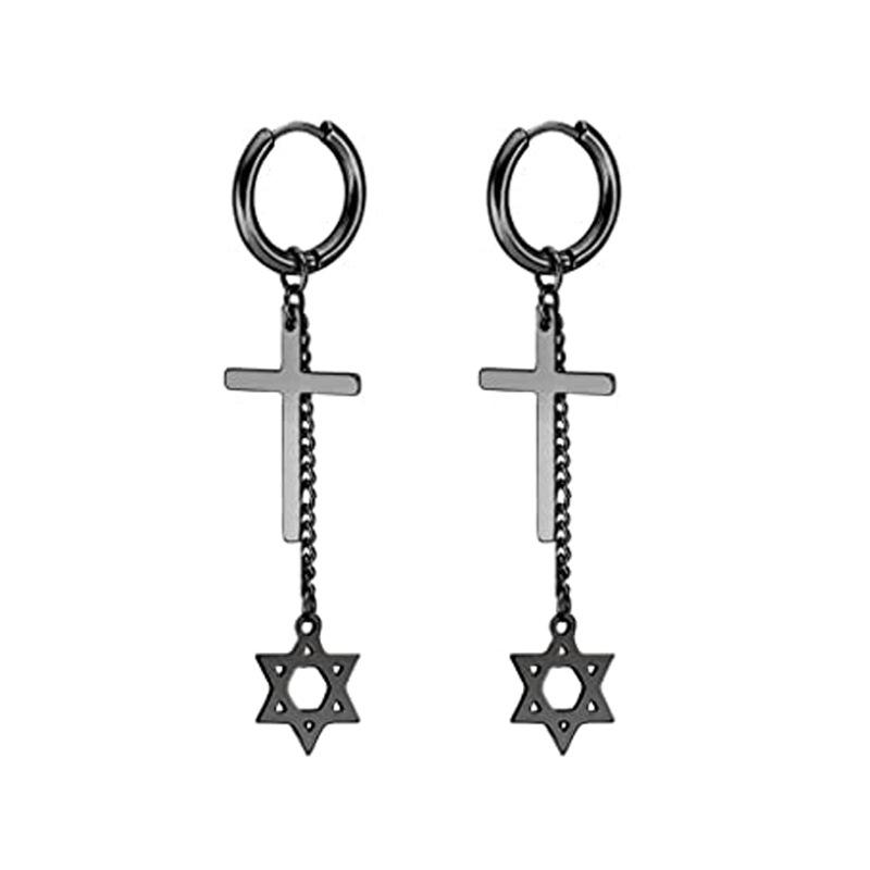 Black Series Titanium Steel Punk Style Earrings - Unisex, Korean Fashion, Unique Design