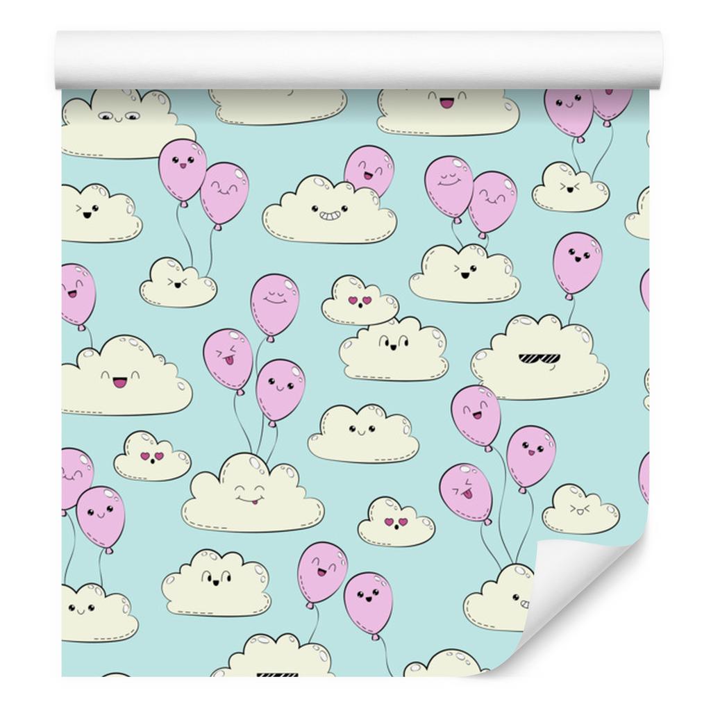 Joyful Clouds and Pink Balloons Wallpaper for Living Room and Bedroom 50x1000