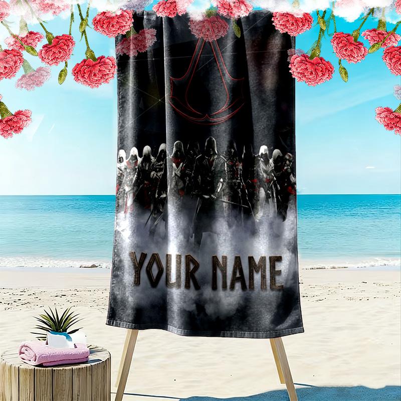 Name Custom Assassin Creed Print Beach Towel, Large Soft Quick Dry Towel for Beach Camping Swimming