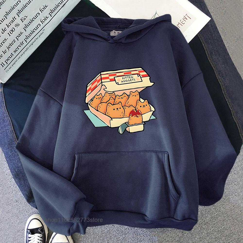 Kitten Nuggets Happy Hoodies Women Kawaii/cute High Street Sweatshirts Cat Biscuits Dipping Sauce Long Sleeve Men