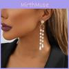 Trendy Faux Pearl Dangle Earrings With Gold Plated Asymmetric Tassel Design