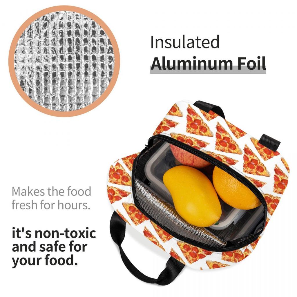 Pizza Slice Pattern Insulated Lunch Bag for Women Kids Portable Food Boxes Thermal Lunch Box Tote