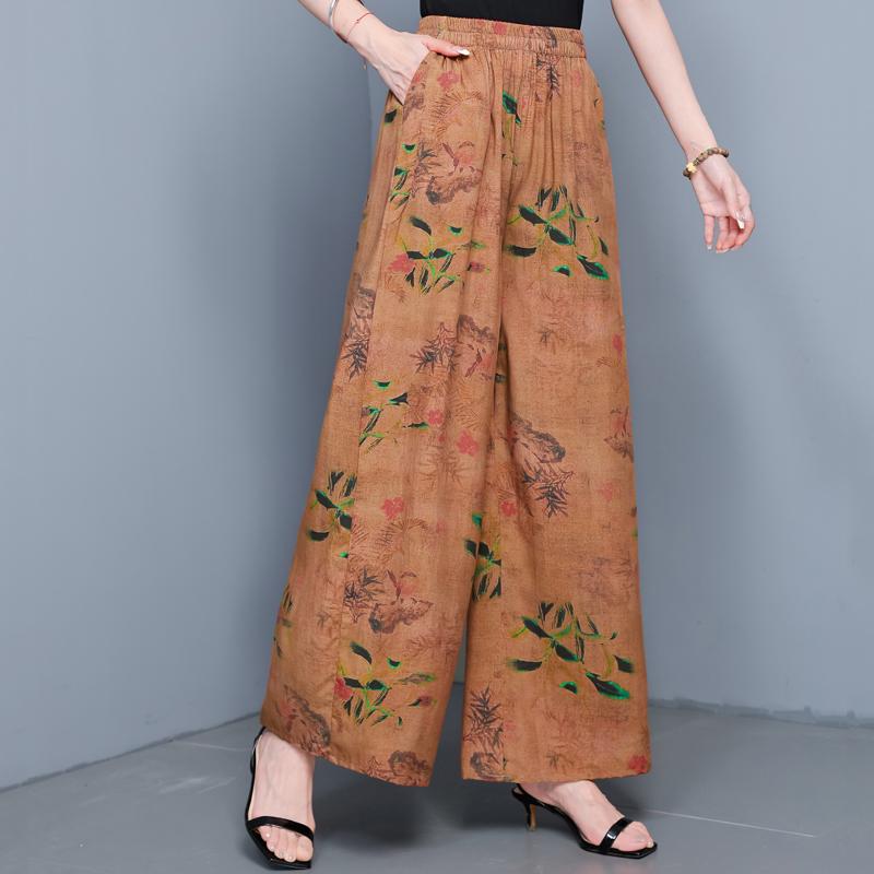 Summer Wide Leg Pants for Women High Waist Vintage Clothes Plus Size Loose Elastic Waist Casual Pants