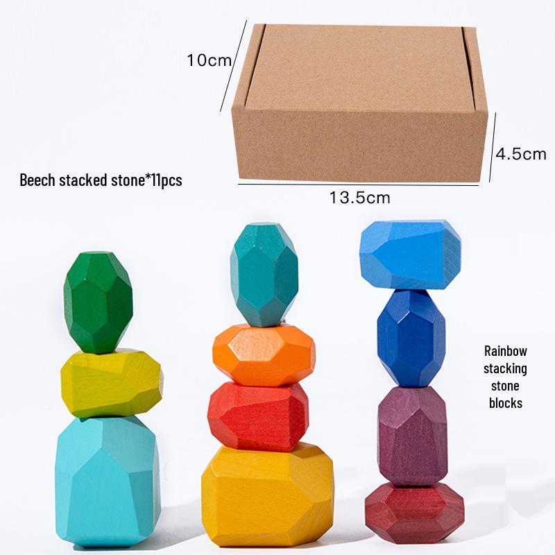 Colored Wooden Stacking Stones Balance Game - Children's Early Education Puzzle Toys