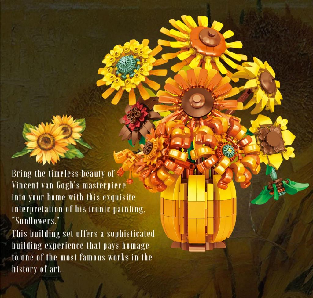 Building Blocks Rose Bouquet and Sunflower Vase Model
