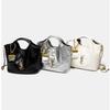 Black Argyle Basket Single Shoulder Handbag - High-End Retro Soft Leather Crossbody Bag for Women