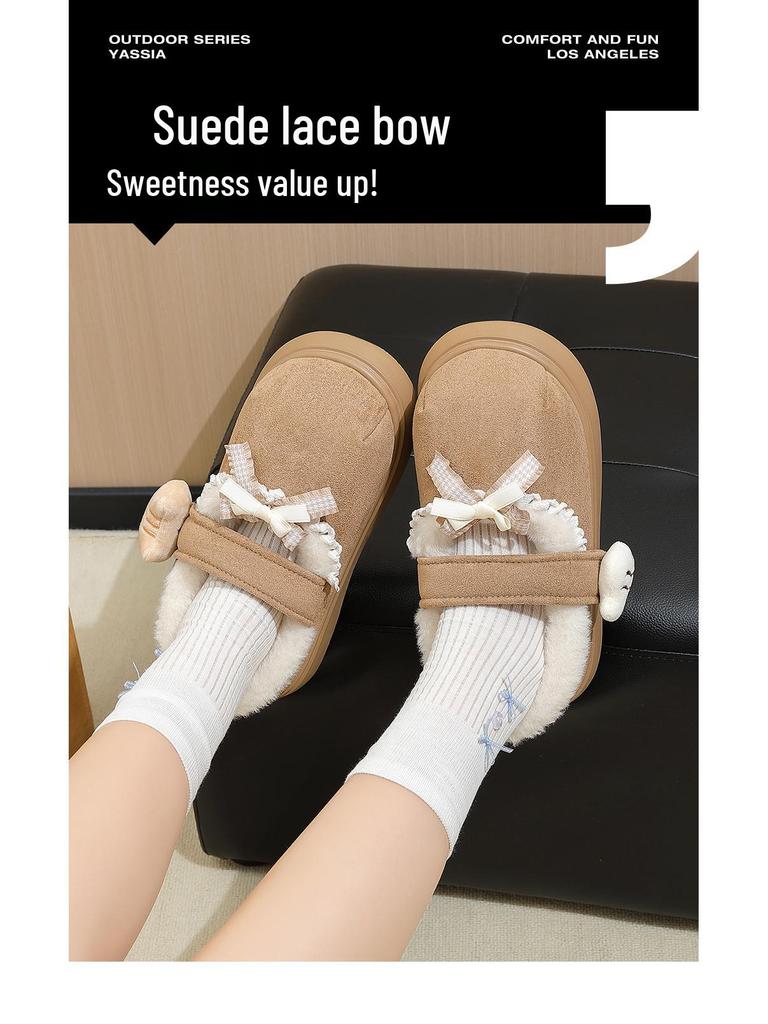 Women's Furry Non-Slip Cotton Slippers - Thick-Soled, Closed-Heel for Autumn & Winter