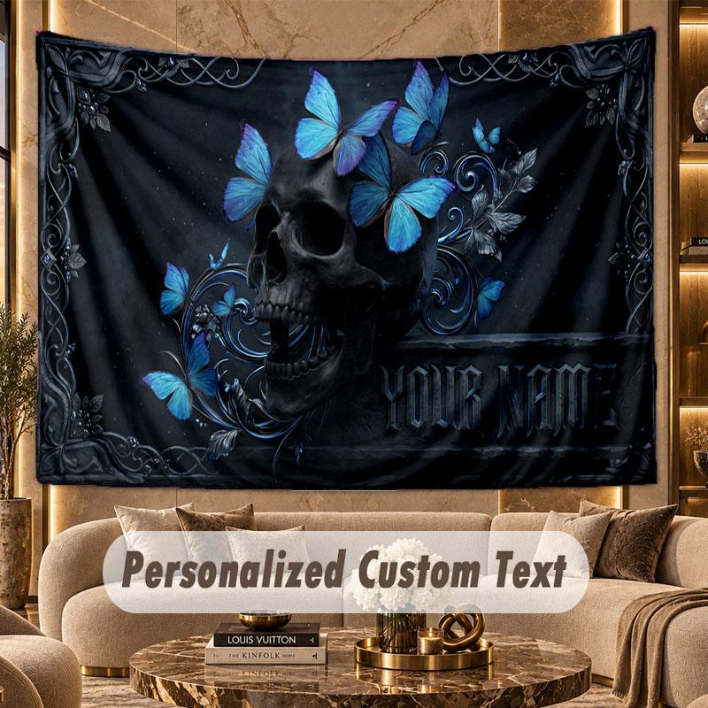 Skull Gothic (199) Theme Wall Tapestry Customized With Name Text Personalized Hanging Tapestry For Bedroom Living Room Decor