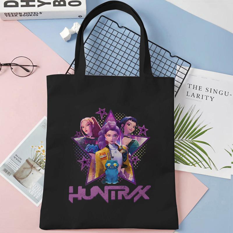 Kpop Demon Hunters Print Shoulder Canvas Bag Daily Shopping Tote