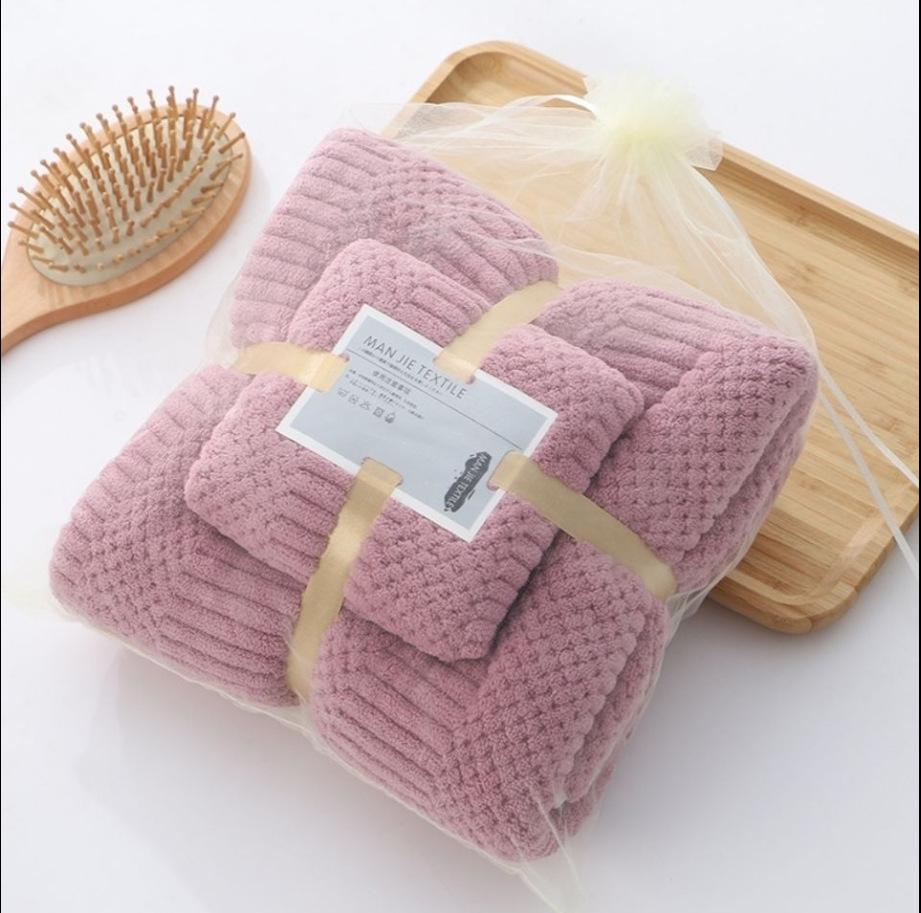 Coral Fleece Bath Towel Set: Absorbent Face Towels In Gift Box, Colorfast and Perfect for Gifts