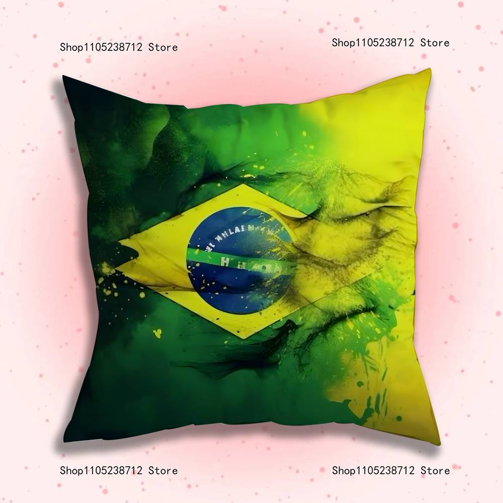 Estetyczna poszewka na poduszkę z flagą Brazylii Pluszowy materiał Miękka poszewka na poduszkę Dwustronny nadruk Pokrowiec na poduszkę do sofy Rzut