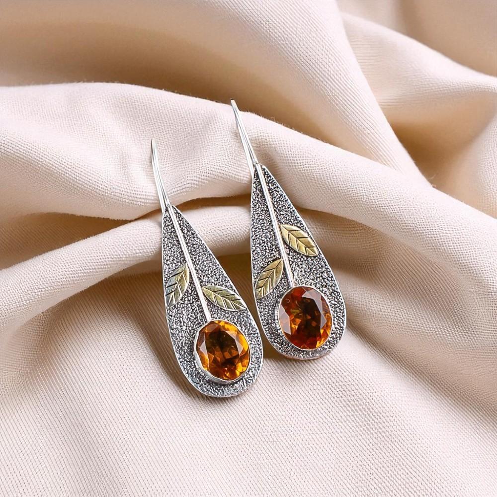 Citrine Gemstone 925 Sterling Silver Jewelry Handmade Drop/Dangle Earrings 2.00" EE-72-1