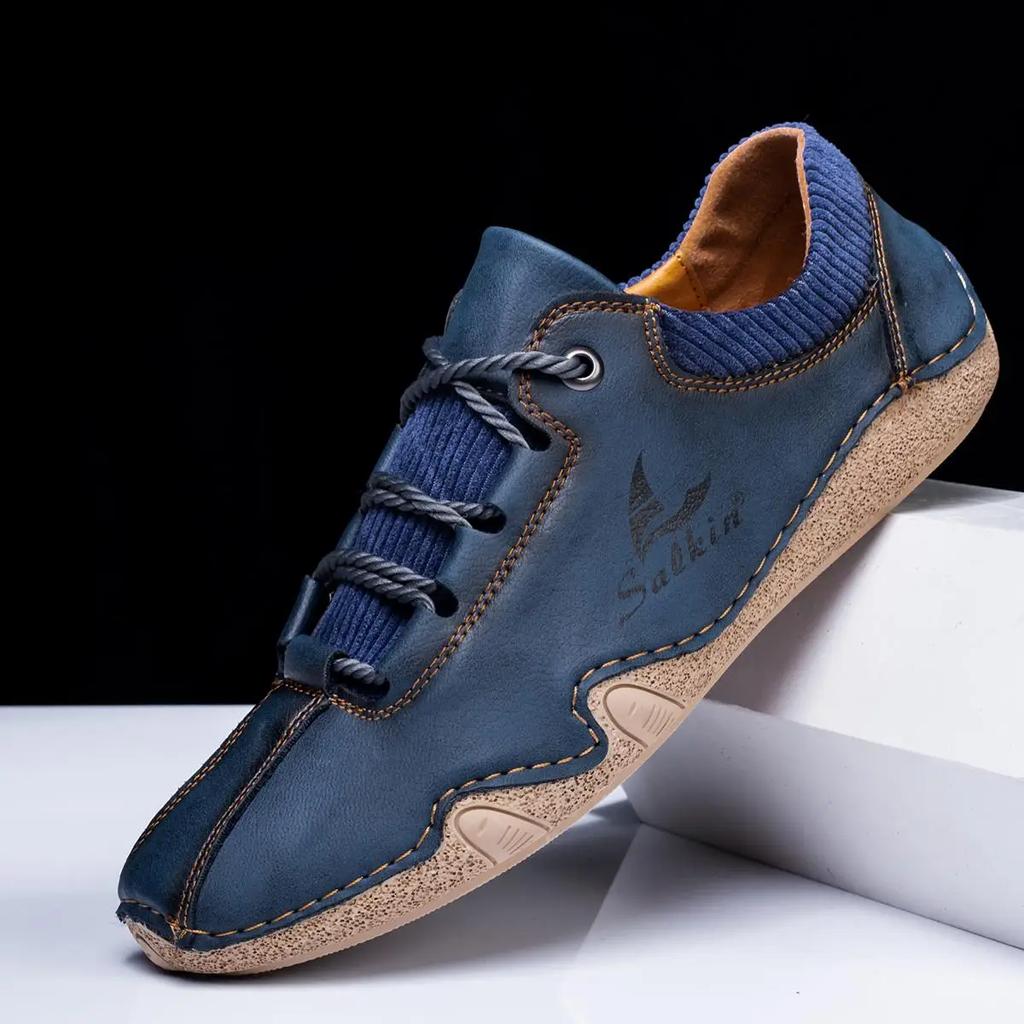 Herrenmode Vintage Handgenäht Weich Business Casual Leder Slipper Stiefeletten Handgefertigte Schuhe