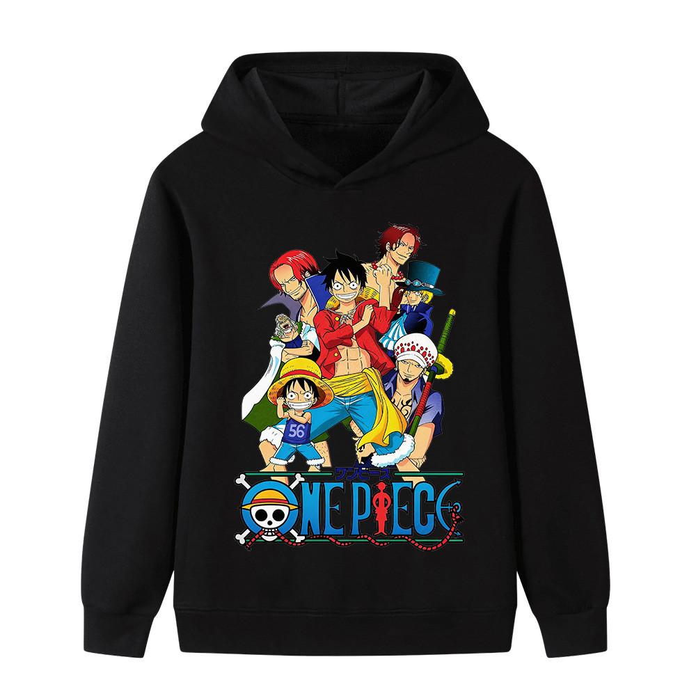 B1377 Kids Boys Girls One Piece Luffy Cartoon Printed Long Sleeves Hoodie 100cm чёрный