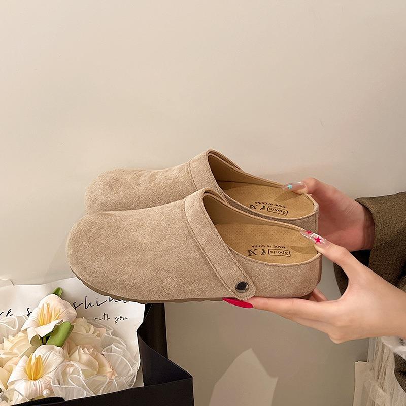 Retro inner heightening bag head slippers women wear new lazy wind half-pedal slippers