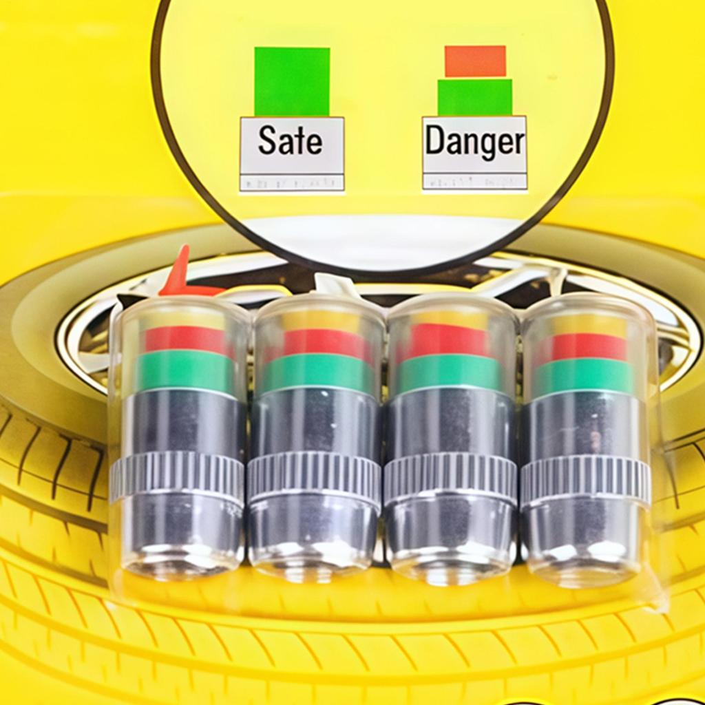 4pcs/set Tire Pressure Valve Caps Indicator Alert Car Monitoring Valve Covers For Long-Distance Travel Motorcycle Truck SUV