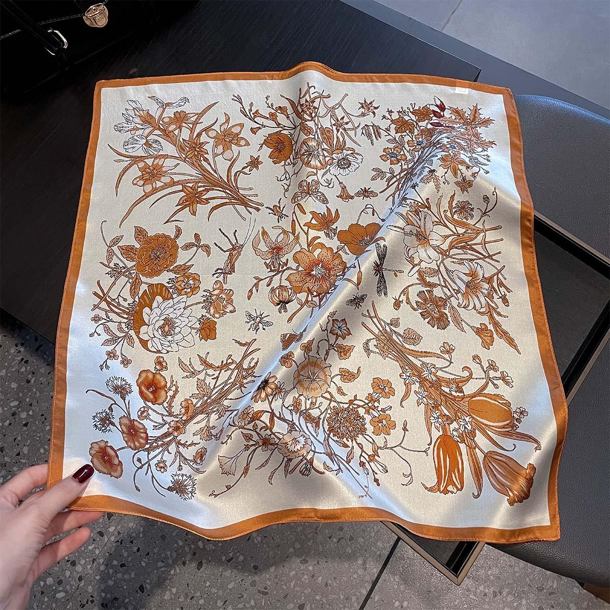 

Brand 100% Silk Scarf Women Neck Hair Foulard Square Hijab Print Poncho Scarves Bandana Wrap High Quality Shawls Real Silk 53x53cm