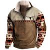 Mens Cowboy Sweatshirt Vintage Print Western Aztec Sweatshirt Casual Long Sleeve 1/4 Zip Fleece Pullover Menswear Hoodie Sweater