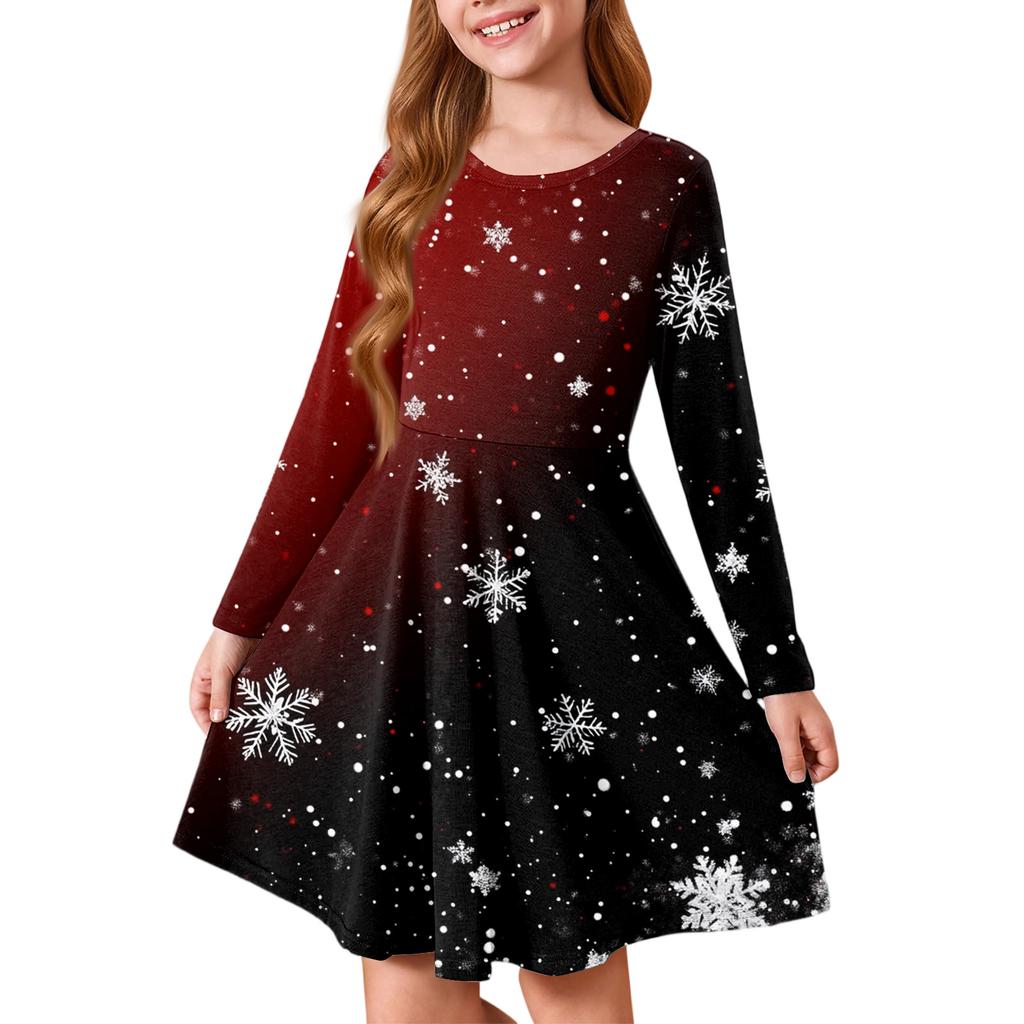 Girls' Princess Dress - Long Sleeve A-Line T-Shirt Dress Christmas Day