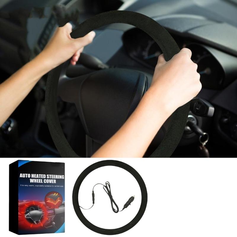 Quick Heated Steering Wheel Cover Rapid Heating Up Thermal Protection Universal for 14.5-15.5" Diameter Automobile