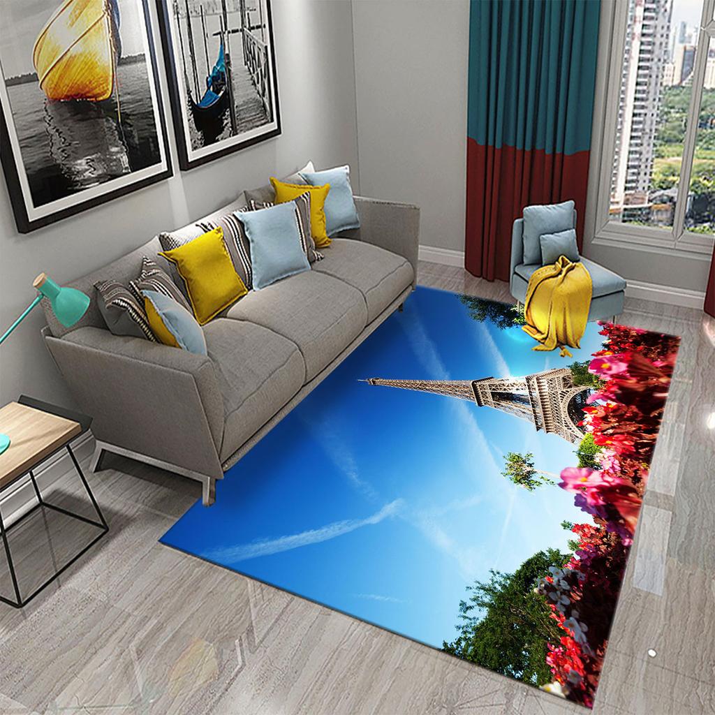 3D Romantic Paris Eiffel Tower Carpets for Living Room Bedroom Bathroom Entrance Non-Slip Rug Decor Kitchen Floor Mat Doormat