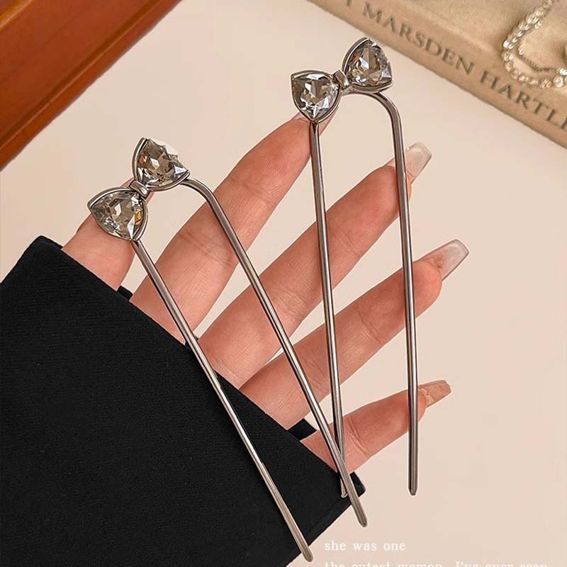 Modna Czarna Kryształowa Spinka do Włosów w Kształcie Liścia i Kwiatu w Kształcie Litery U dla Kobiet Metalowe Patyczki do Włosów w Stylu Chińskim Biżuteria Akcesoria do Włosów