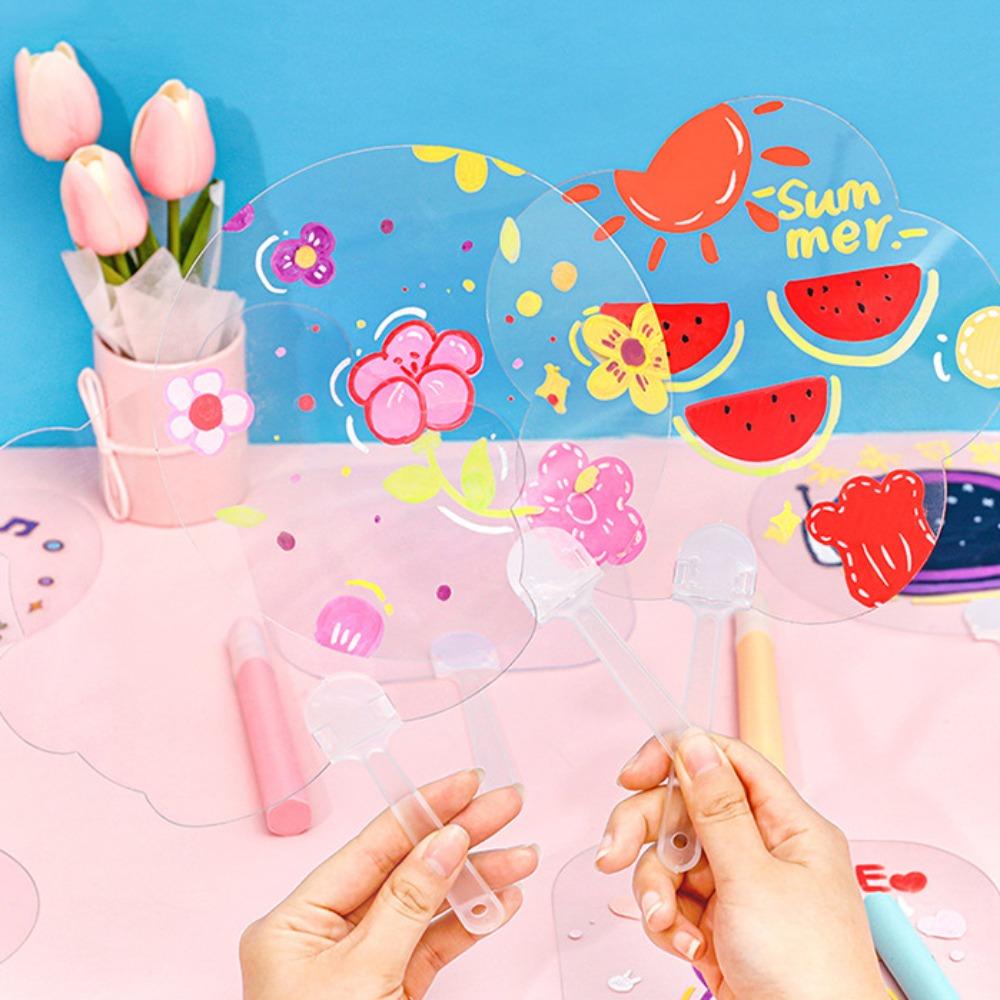 

Transparent Hand Fans Graffiti Handicrafts Thicken Handheld Fan DIY Material Art Craft