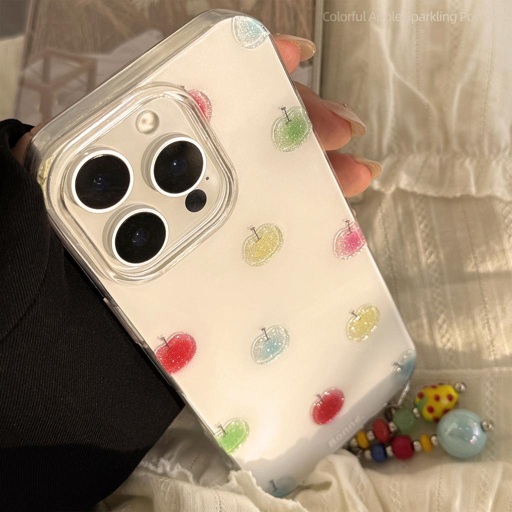 Glazed Sand Color Small Apple 17promax Mobile Phone Case Iphone16 Hard 12 Pendant 14 Small Fresh Glitter Powder Hard